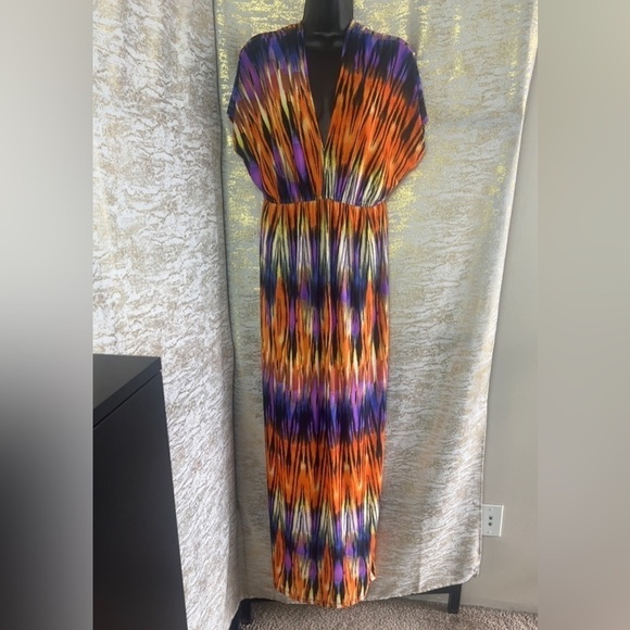 Bongo Women’s Orange/Purple Static Strip Print Maxi Dress Size L - Picture 3 of 16